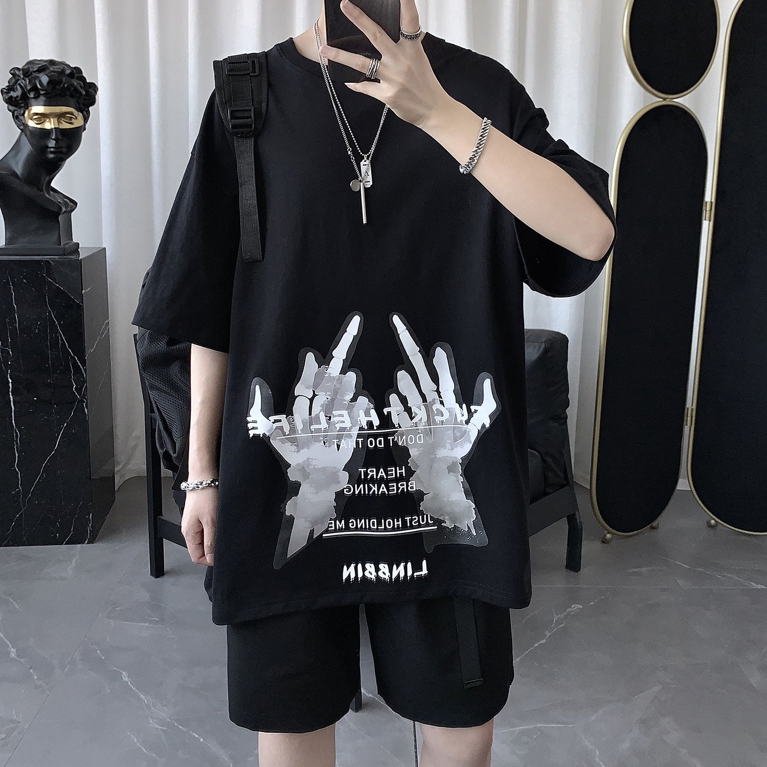 Dark Ensemble Men's Clothing 2020 New Summer Ins Raw Wind Pure Cotton Short Sleeve T-Shirt Male Tide Card Trend Easy Clothes
