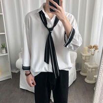 Net red very fairy shirt Men ruffian handsome mens seven-point sleeve shirt Mens Hong Kong style summer Korean version of the trend handsome loose