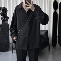 Very fairy top mens autumn ruffian handsome shirt mens long-sleeved Korean version of the trend handsome loose ins Port wind shirt men