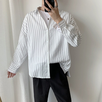 Net red very fairy shirt Male ruffian handsome men striped long-sleeved shirt Male Korean version of the trend handsome port wind jacket