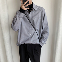 Ruffian handsome net red fake two-piece striped shirt mens long-sleeved Korean version of the trend wild Hong Kong style Japanese mens handsome shirt