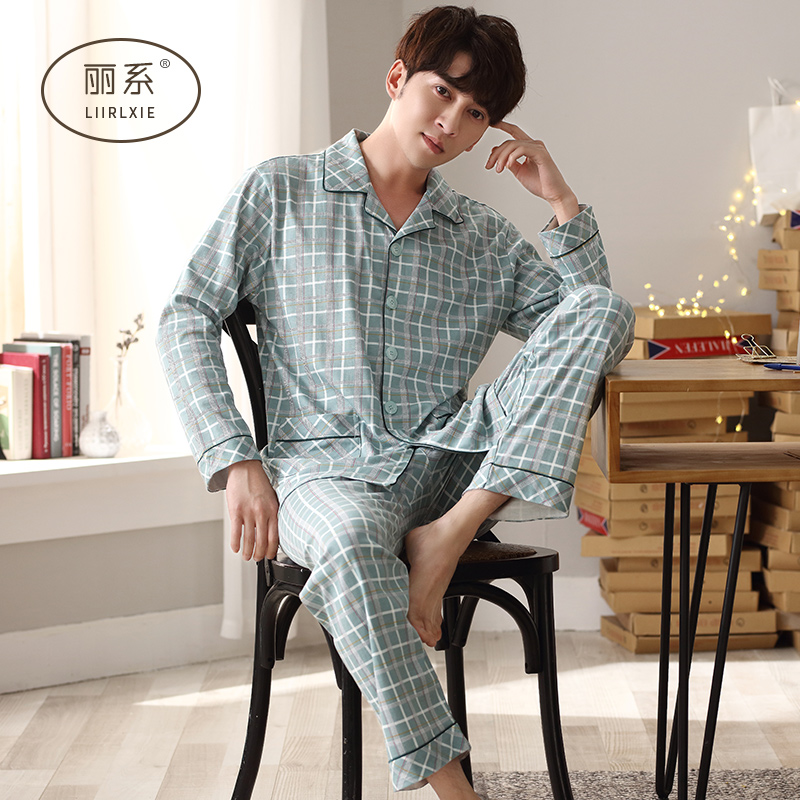 Pyjama nam mùa xuân và mùa thu cotton dài tay mô hình mùa đông mùa thu mỏng mặc nhà bông tăng mã của cha trung niên.