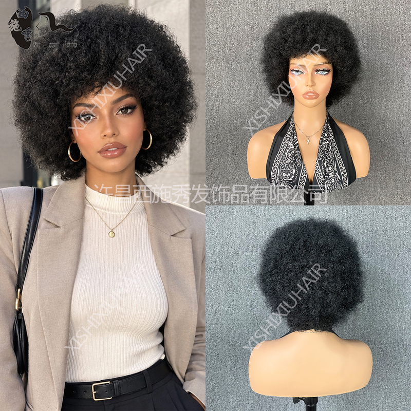European and American Fashion Women's Short Curly Hair High-Temperature Fiber African Afro Style Wig Full Head Cover Afro Hair Wigs European and American Fashion Women's Short Curly Hair High-Temperature Fiber African Afro Style Wig Full Head Cover Afro Hair Wigs