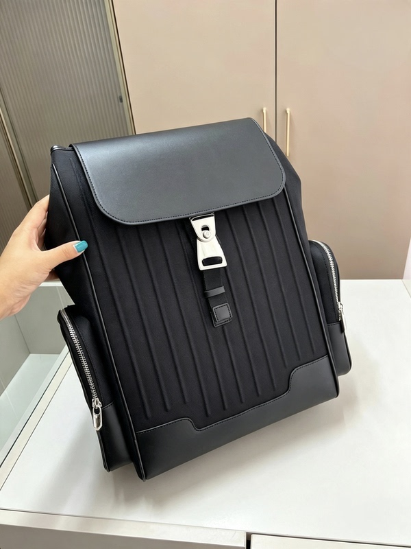 Brand New Large Black Nylon Backpack with Adjustable Leather Shoulder Straps Brand New Large Black Nylon Backpack with Adjustable Leather Shoulder Straps