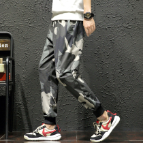 2021 autumn thin Korean version of the trend handsome Joker camouflage overalls knot sports ankle-length pants Tide brand