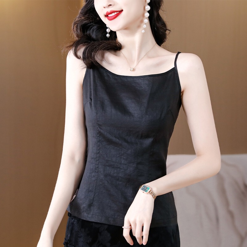 Xiangyunsha Silk Suspender Inner Vest for Women Spring and Summer 2024 Slim Slim Mulberry Silk Sleeveless T-Shirt Top