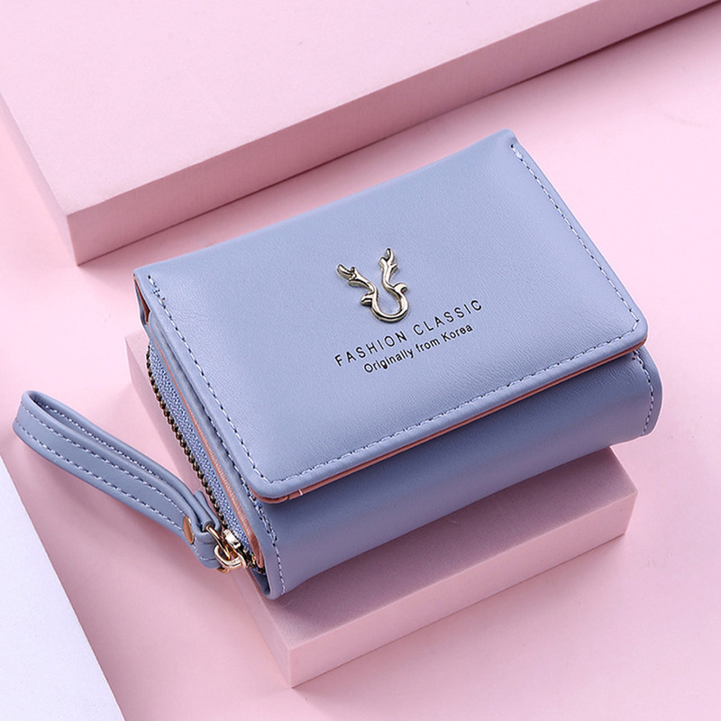 New Women's Wallet Pu Leather Short Antler Wallet Mini Zipper Coin Purse Cartoon 70% off Clasp Card Holder