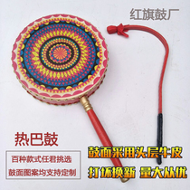 Hot bus drum cowhide hot bar drum handle drum dance props drum performance drum performance Tibetan hot bar pattern can be customized