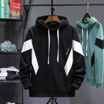 Sweater male hooded Japanese youth fat plus size jacket Student retro plug-in color Autumn fashion brand inside tie T-shirt