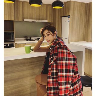 Epidemic red striped plaid quilted multi-pocket jacket shirt loose and trendy ins for men and women