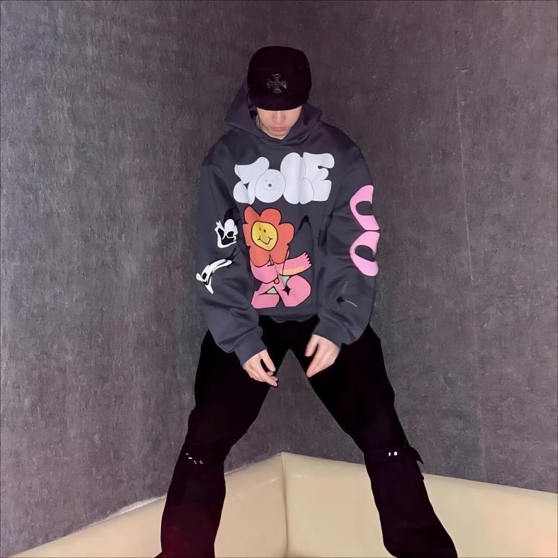 Isecret Foam Graffiti Cartoon Sunflower Hooded Sweatshirt Hoodie Loose Printing Trendy