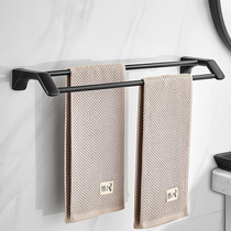 Punch-free black stainless steel towel rack toilet double-layer double pole rack bathroom extended towel bar single rod