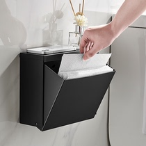 Punch-free toilet tissue box black stainless steel toilet drawing square paper box household waterproof roll paper drawing rack