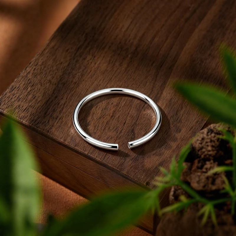 Rui Xing Silver Bracelet, Pure Silver 999, Smooth Plain Band Bracelet for Women, Sterling Silver Open Bracelet, White Silver Bracelet, Gift for Mom