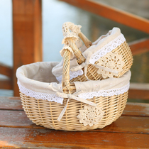 Wintered rattan bamboo grass woven vegetable basket portable storage basket egg fruit gift basket pastoral size picnic basket