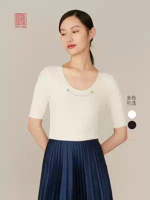 China Yaying women's slim and elegant mid-sleeve round neck mulberry silk sweater 21 spring and summer new 9501A