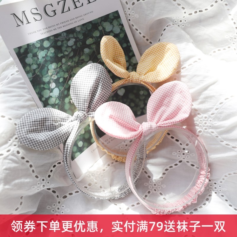 2020 spring and summer new children's hair accessories girl baby toddler hair with plaid ears cute sweet and beautiful cotton fabric headwear