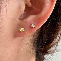 Personality cute asymmetrical smiley face silver ear nail S925 pure silver succor woman small 100 lap inlaid with ear decorated student tide