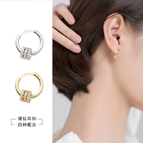 Fan-style golden inlaid drilling circle ear buckle S925 pure silver earrings Tide Superior Sense Temperament Net Red Delicate Ear Ornaments