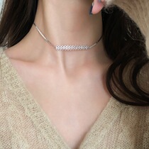 Geometric Hollowed-out Lace Necklace S925 Pure Silver Brief Design Small Crowdtemperament Choker Neck Chain Short lock bone chain