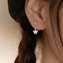 Mini cute little Bear earbuds s925 pure silver minimalist about personality silver Temperament ear pendant student earring retro hip-hop