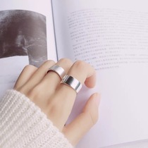 Geometric wide-faced smooth board ring S925 sterling silver ring men and women personality simple opening wire ring neutral couple