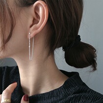 Round sheet chain rear hanging earrings long section s925 pure silver temperament brief personality ear line design Sensation Ear brief Girl