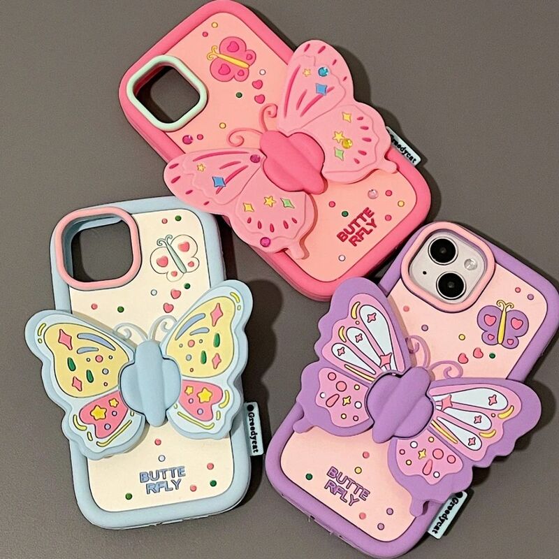 Three-Dimensional Colorful Butterfly Stand Case Suitable for iPhone 16 Pro Max, Apple 15/14 Pro Max Silicone, 13 Pro Full Protection Anti-Drop, 12 Trendy Soft Case for Women, 11 Fun Cartoon Cute Three-Dimensional Colorful Butterfly Stand Case Suitable for iPhone 16 Pro Max, Apple 15/14 Pro Max Silicone, 13 Pro Full Protection Anti-Drop, 12 Trendy Soft Case for Women, 11 Fun Cartoon Cute