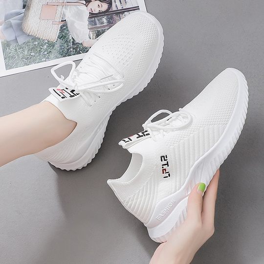 运动鞋女2025春秋季新款女鞋百搭网面飞织小白鞋休闲软底平底女鞋