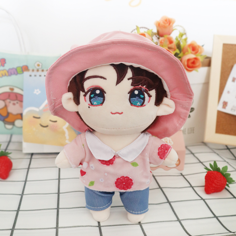 Pink Hat + Grapefruit Shirt + Blue Pantsgoods in stock Zhang zhehan Gong Jun doll 20 centimeter cotton bjd  Star Doll Human form doll clothes girl student gift