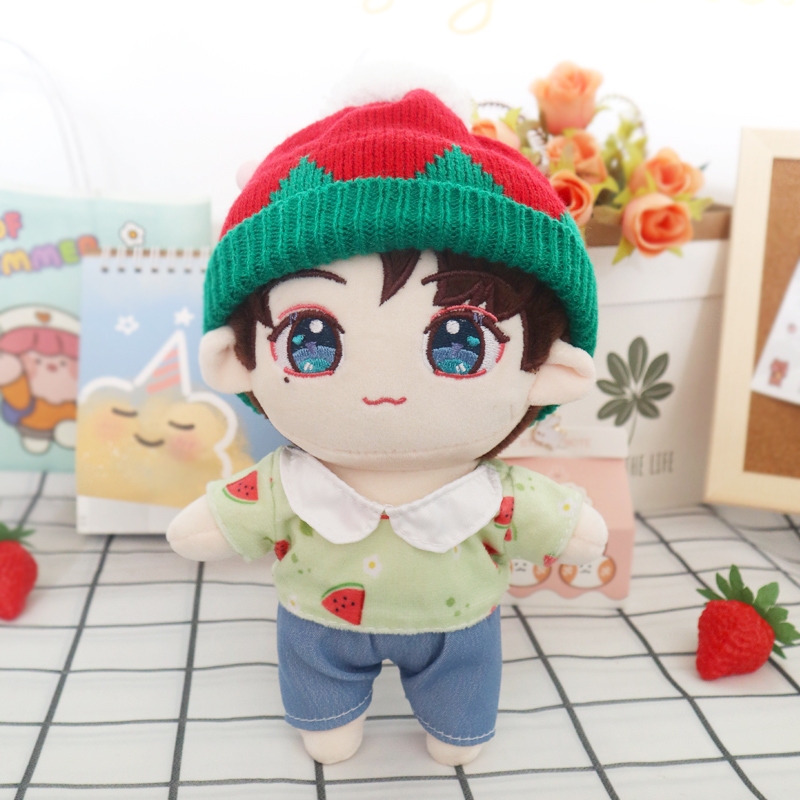 Watermelon HAT + Watermelon Shirt + Blue Pantsgoods in stock Zhang zhehan Gong Jun doll 20 centimeter cotton bjd  Star Doll Human form doll clothes girl student gift
