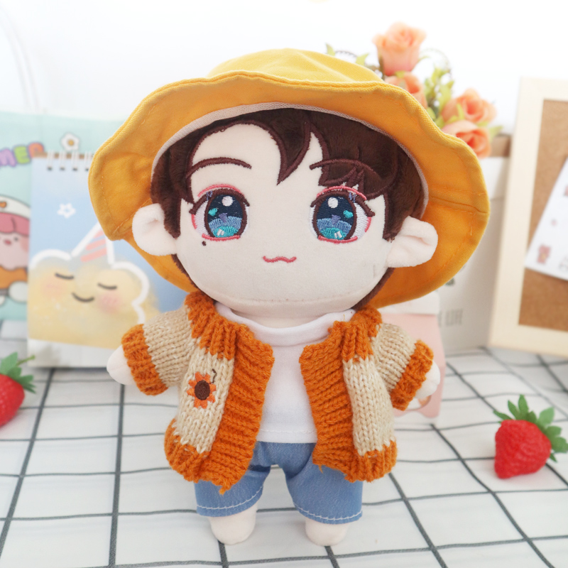 Yellow Hat + White T + Orange Cardigan + Blue Pantsgoods in stock Zhang zhehan Gong Jun doll 20 centimeter cotton bjd  Star Doll Human form doll clothes girl student gift