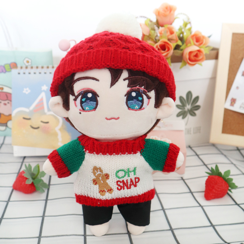 Red Hat + Gingerbread Man Sweater + Black Pantsgoods in stock Zhang zhehan Gong Jun doll 20 centimeter cotton bjd  Star Doll Human form doll clothes girl student gift