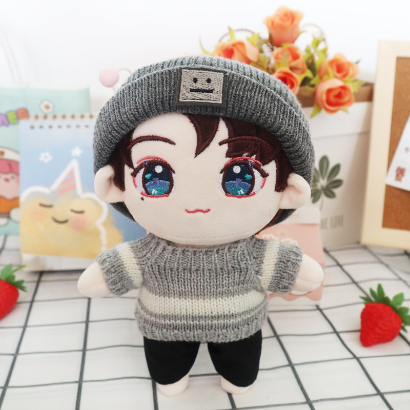 Grey & Label Hat Grey Sweater Black Pantsgoods in stock Zhang zhehan Gong Jun doll 20 centimeter cotton bjd  Star Doll Human form doll clothes girl student gift