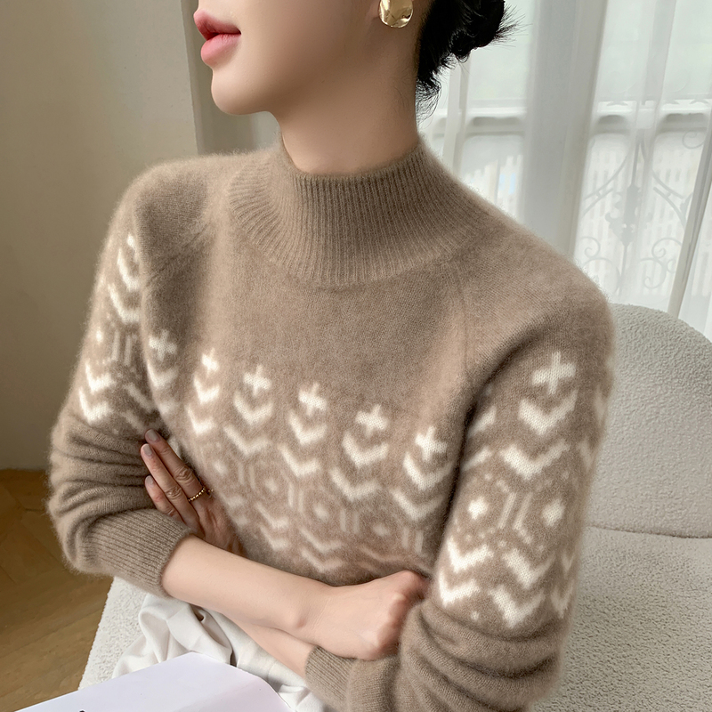 Heavyweight Thickened Half-Turtleneck Autumn and Winter New Cashmere Sweater for Women, Warm Color-Blocking Versatile Knit Outerwear Base Sweater