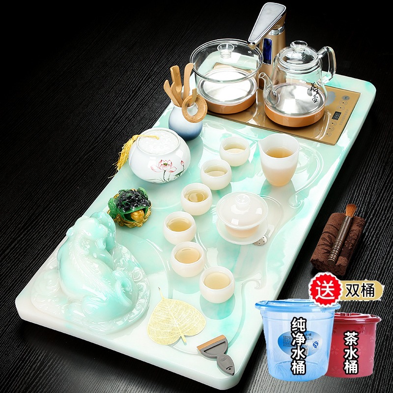 Kung fu tea set household simple whole jade tea plate complete automatic one European Bubble tea table