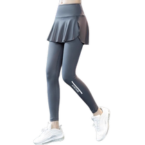 Shark pants womens summer thin high-waist hip-covering large size fake two-piece sports fitness pants and skirt running quick-drying yoga pants