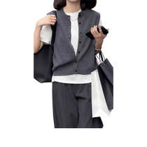 Gray knitted vest womens clothing 2024 new Korean style early autumn wear western style waistcoat outer sleeveless top