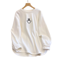 White velvet bottoming shirt for women in autumn and winter loose mid-length sweatshirt with long-sleeved T-shirt and shark pants top