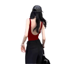 Red U-shaped backless suspender vest for women in autumn with breast pads beautiful back bra one-piece suit with sports top