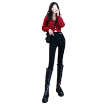 Velvet leggings for womens outer wear 2024 autumn and winter new style high waist large size stretchy black pants thickened pencil pencil pants