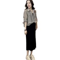 Ice silk sunscreen shirt for women in summer thin breathable suspender skirt with air conditioning blouse loose slimming shirt jacket