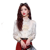 New Chinese style national style satin embroidered shirt for women 2024 new summer temperament button-up shirt with horse skirt top