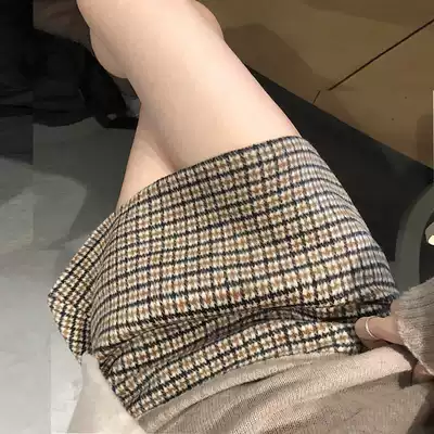 Plaid skirt women's autumn and winter high waist retro elegant temperament bottoming A- line dress simple hip short skirt