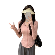 Waist-shrinking ice silk sun protection clothing for women 2024 new summer thin breathable anti-UV slim-fit stand-up collar yoga clothing