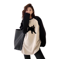 German velvet bottoming shirt for women 2024 new autumn style mid-length loose inner large size plus velvet with shark pants top