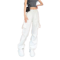 American white multi-pocket overalls for women summer thin high-waisted loose small casual straight-leg pants