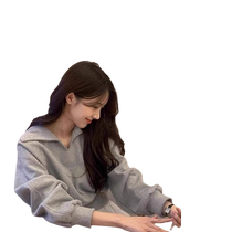 American gray lapel sweatshirt for women 2024 new autumn Anke Lei wear loose lazy slim short top