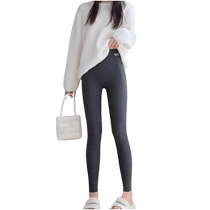 Gray brushed ribbed leggings for women in autumn and winter high-waist slimming leggings plus velvet and thickened warm cotton pants for outerwear