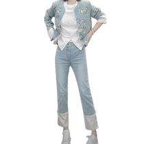 Straight-leg jeans for women 2024 new early autumn new Chinese style wear for small people high-waisted nine-point national style cigarette pants